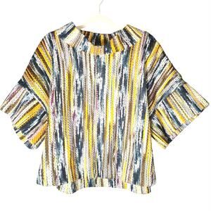 Ivy Jane Sz S/M 3D Wiggle Yarn Knit Mock Short Sleeve Swing Sweater Artsy Boxy